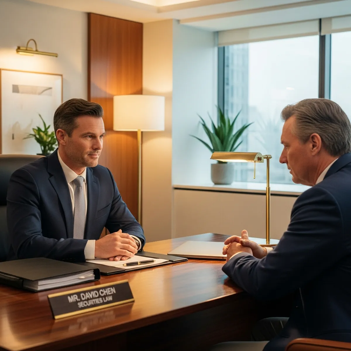 Investment fraud attorney consulting with a client